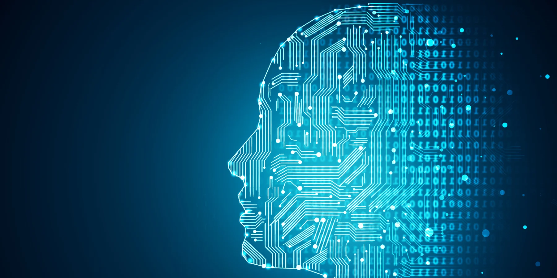 Illustration of a human head with computer style connections inside