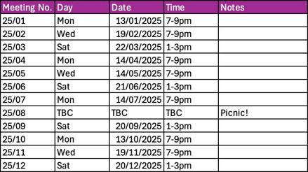 A listing of our Meeting dates for 2025.